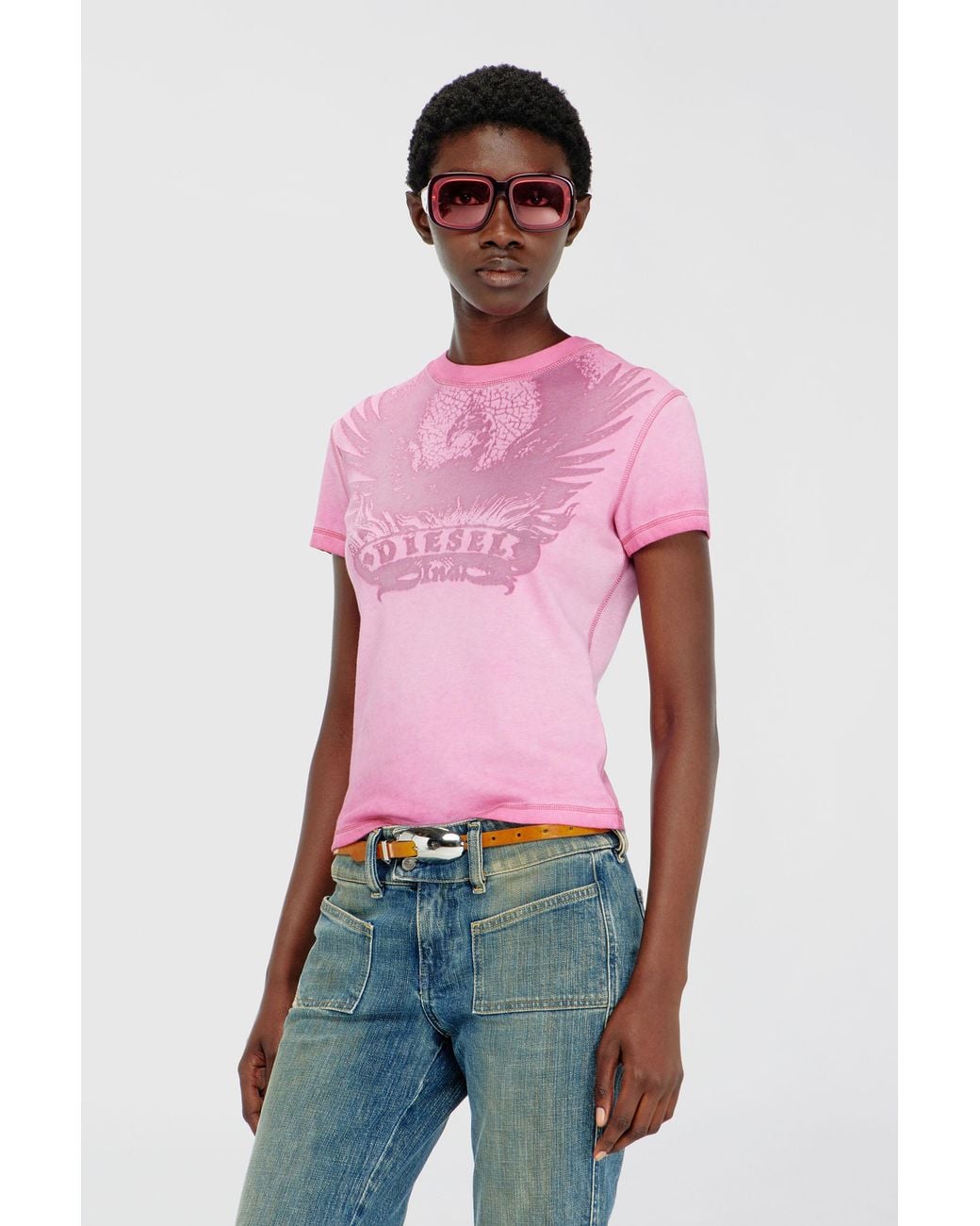 DIESEL Red Slim T-Shirt With Dévoré Phoenix