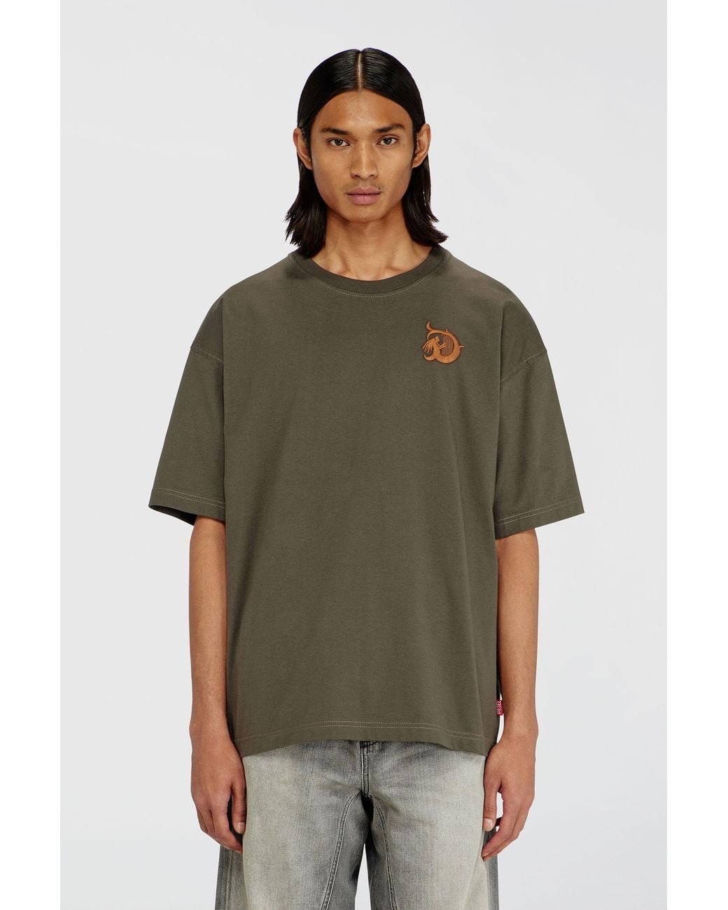 DIESEL Green Jersey T-Shirt With Flocked Print for men