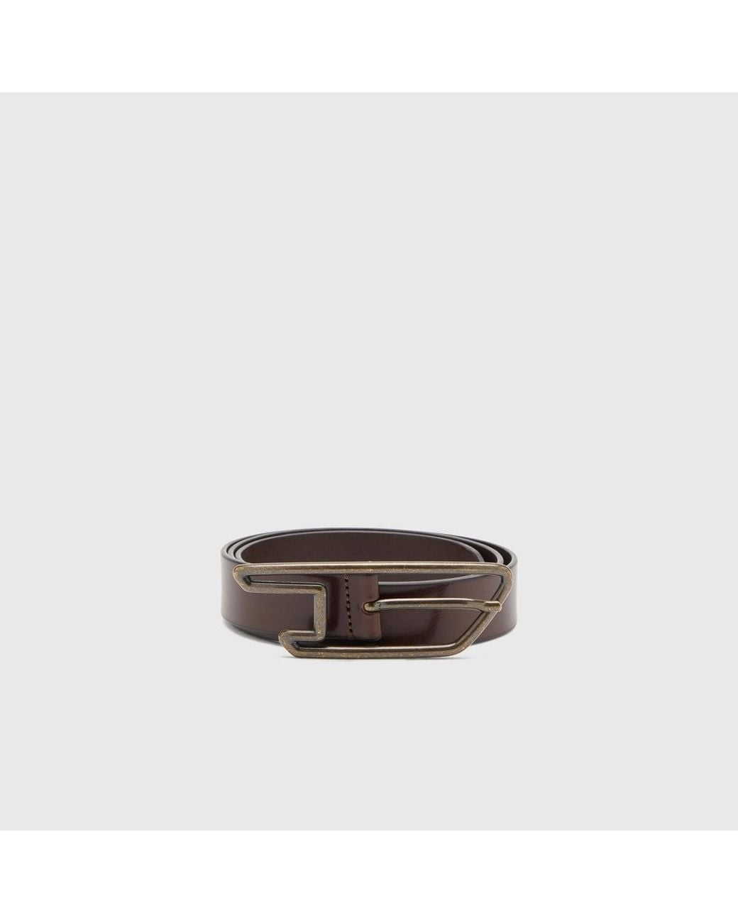 DIESEL Brown 3Cm Leather Belt With D-Logo Buckle