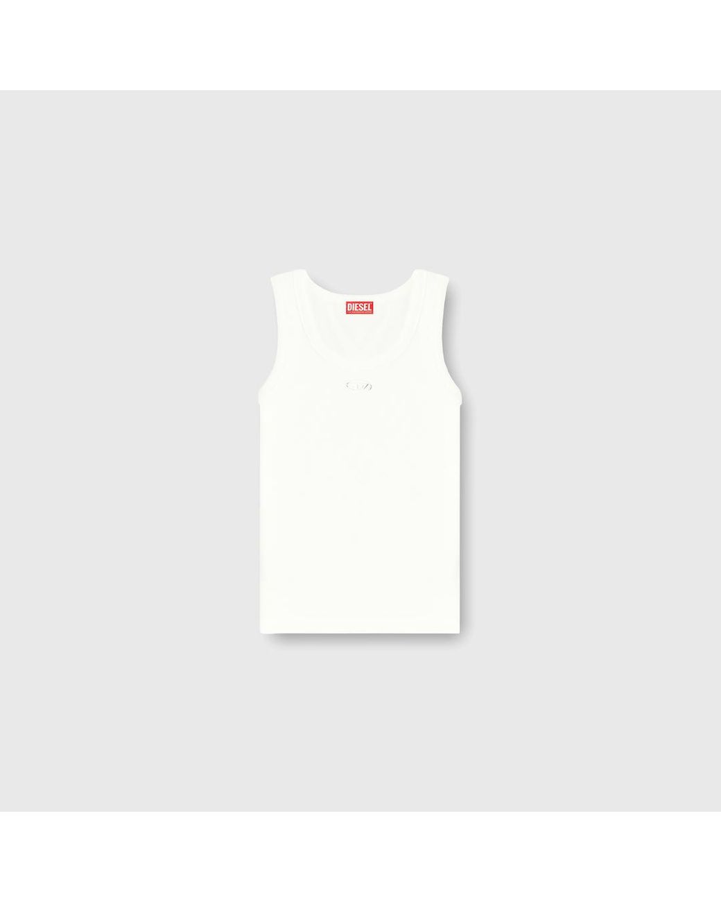 DIESEL White Slim Ribbed Tank Top With Metallic Oval D