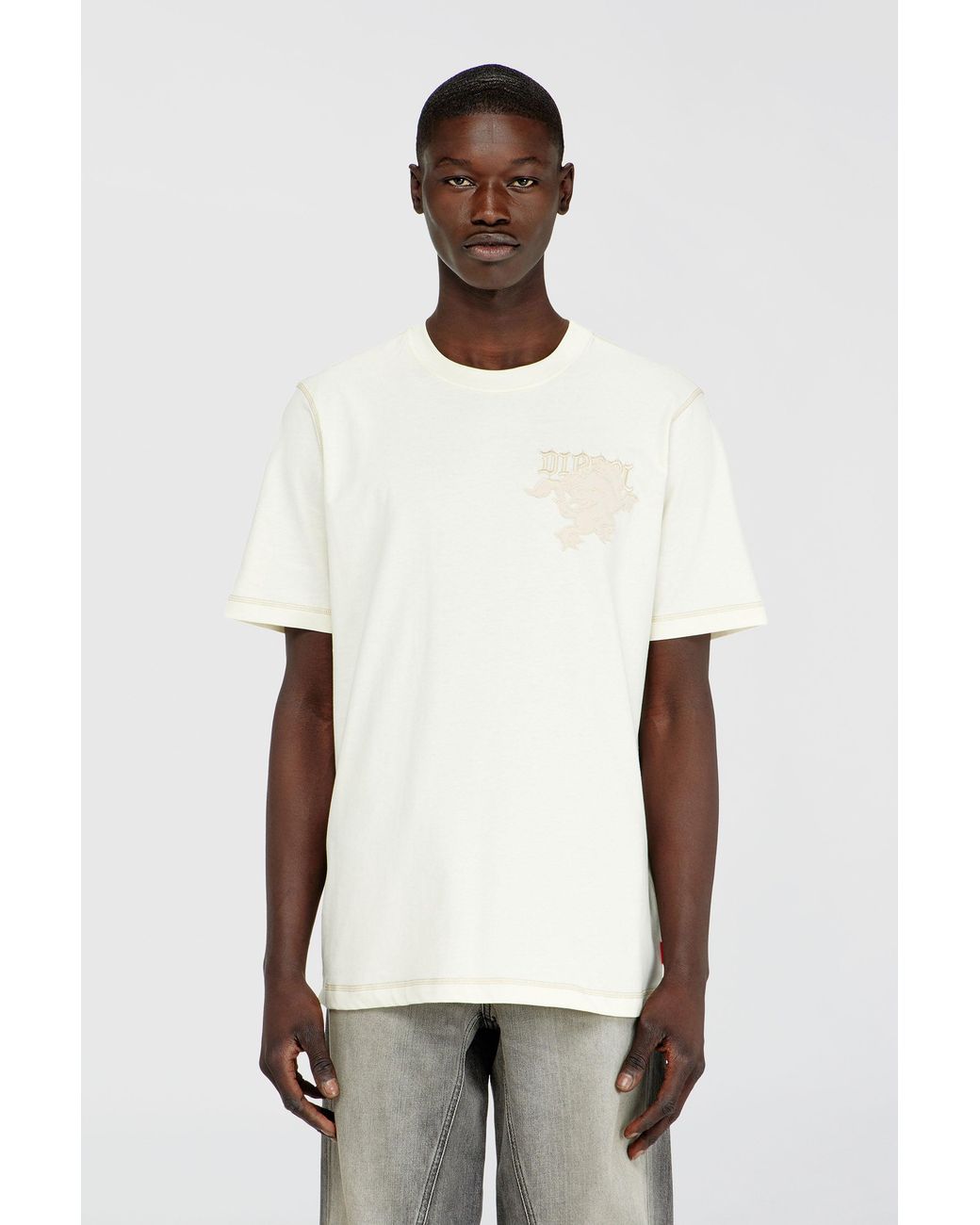 DIESEL White Regular T-Shirt With Embroidered Patch for men