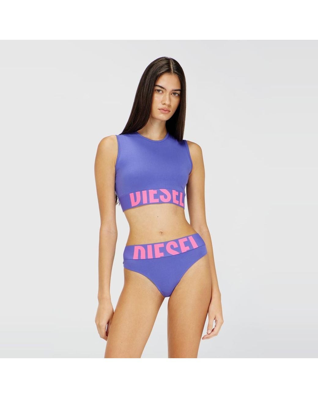 DIESEL Blue Cropped Tank Top With Cut-Off Logo