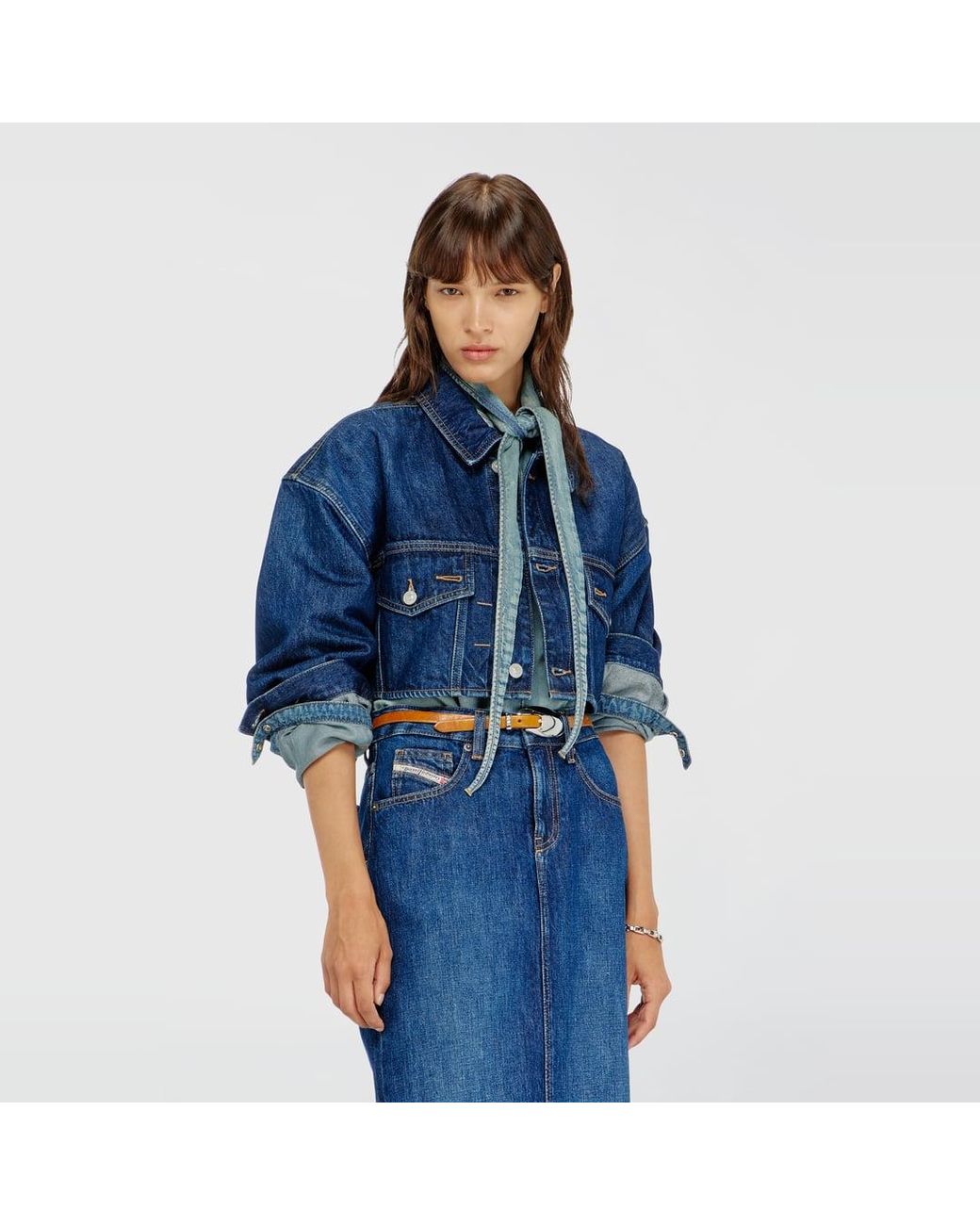 DIESEL Blue Cropped Oversized Denim Trucker Jacket