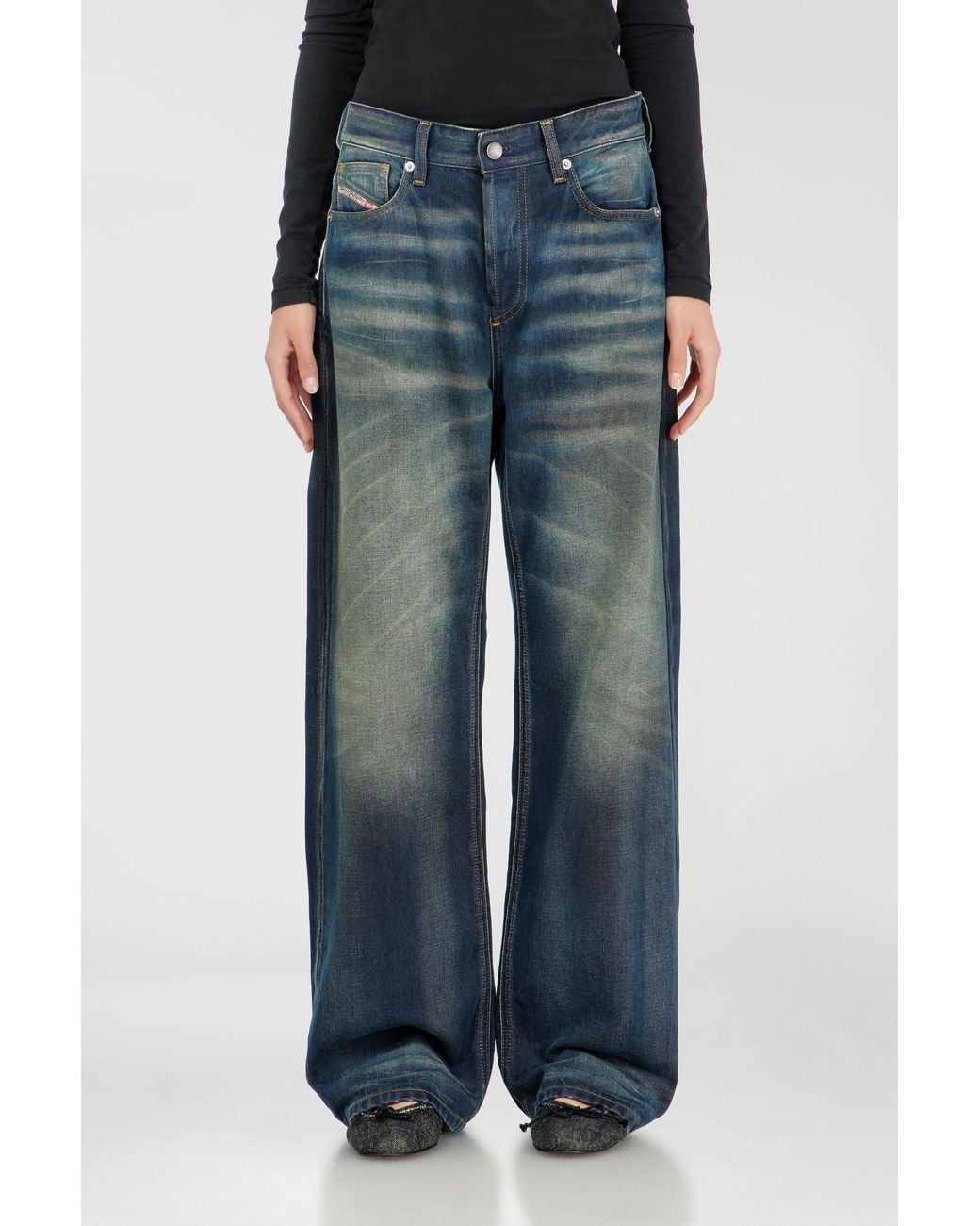 DIESEL Blue Relaxed Jeans Regular Waist 1990 D-Waigee, Dark, Button Fly