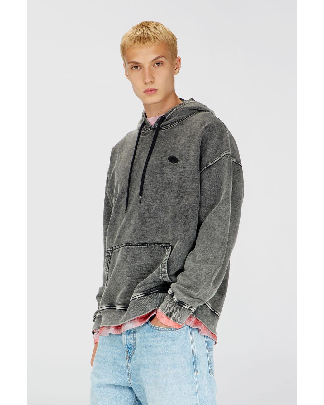 DIESEL Gray Hoodie With Raw-Cut Back Patch for men