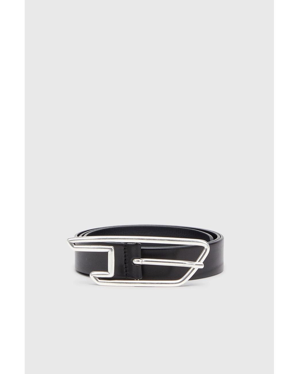 DIESEL White 3Cm Leather Belt With D-Logo Buckle