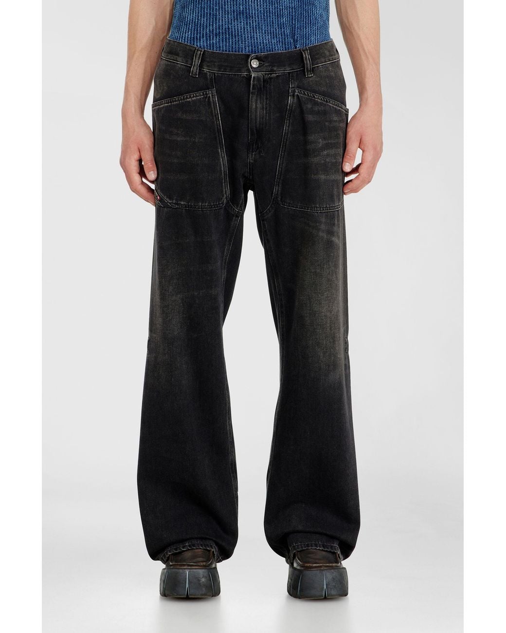 DIESEL Black Relaxed Jeans Regular Waist D-Zeta, /Dark, Zip Fly for men