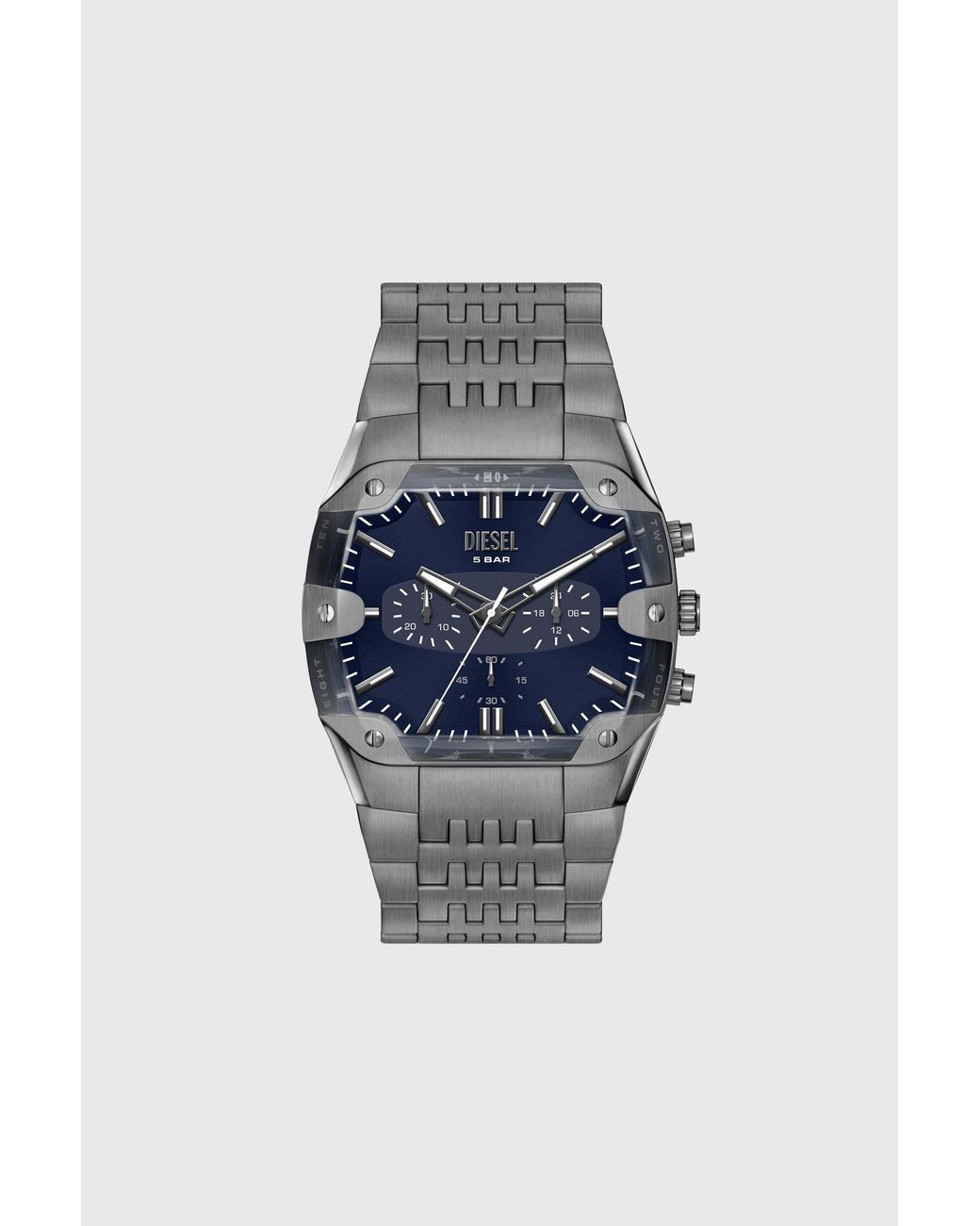 DIESEL Blue Spiked Cushion Gunmetal Stainless Steel Watch for men