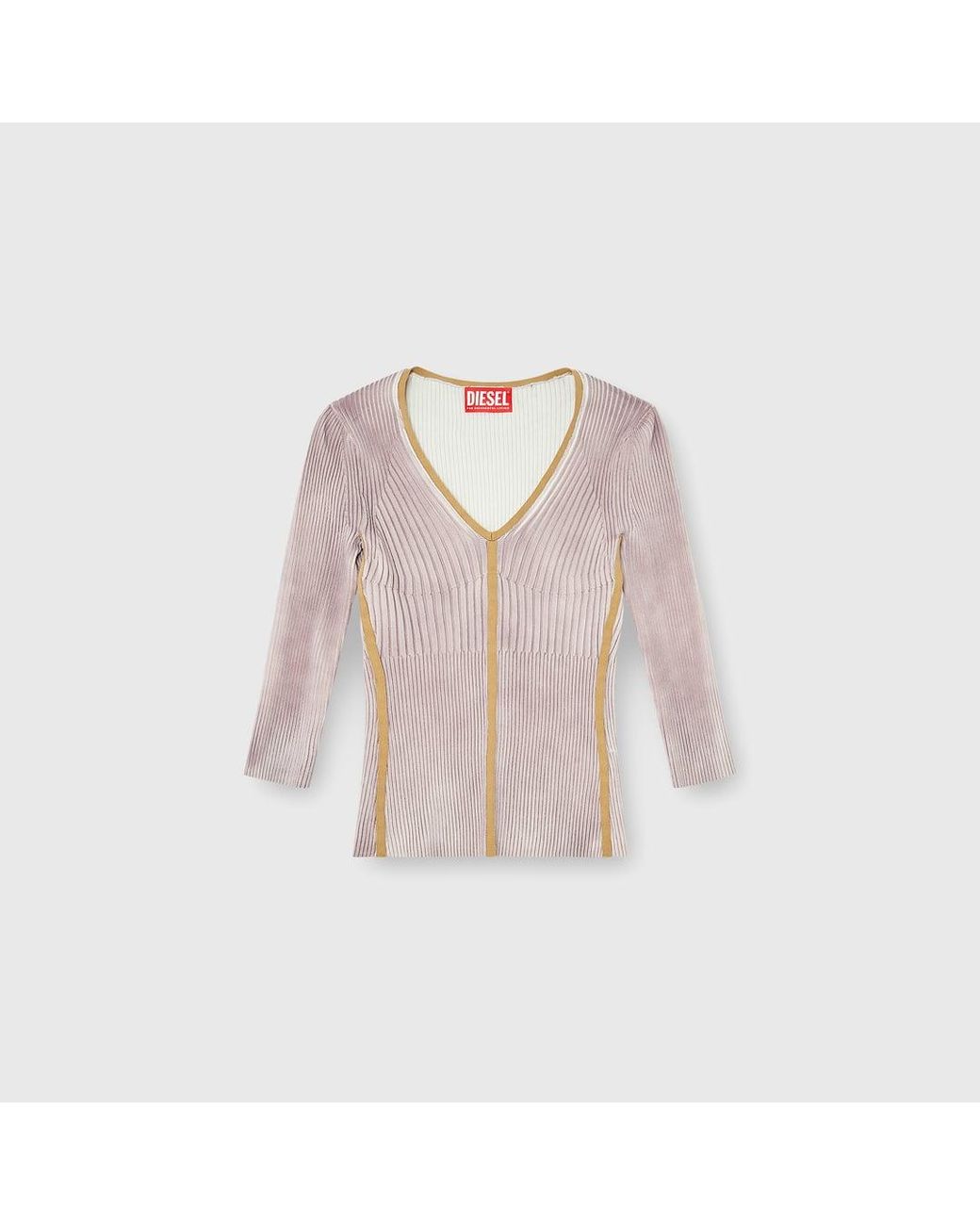 DIESEL White Ribbed V-Neck Jumper With Contrast Bands
