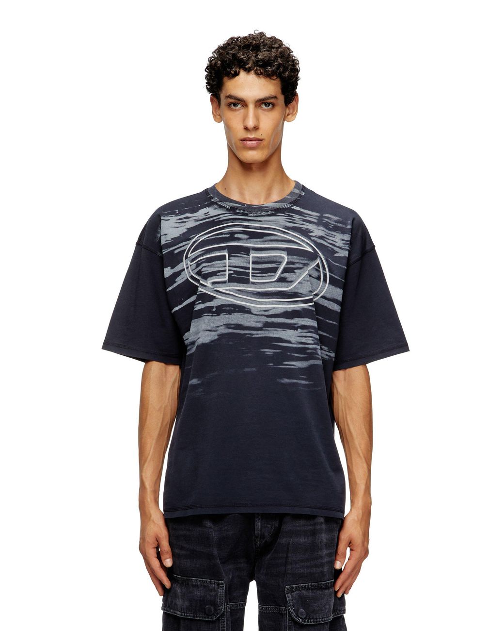 DIESEL Blue Cotton T-Shirt With Oval D Print for men