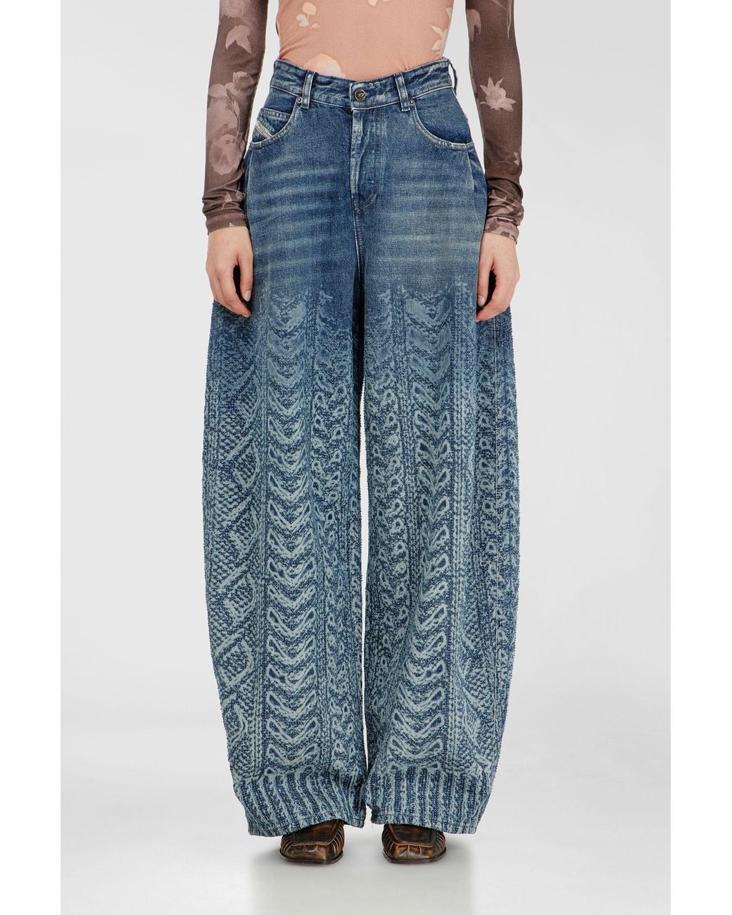 DIESEL Blue Relaxed Jeans High Waist 1987 D-Khelz, Dark, Button Fly