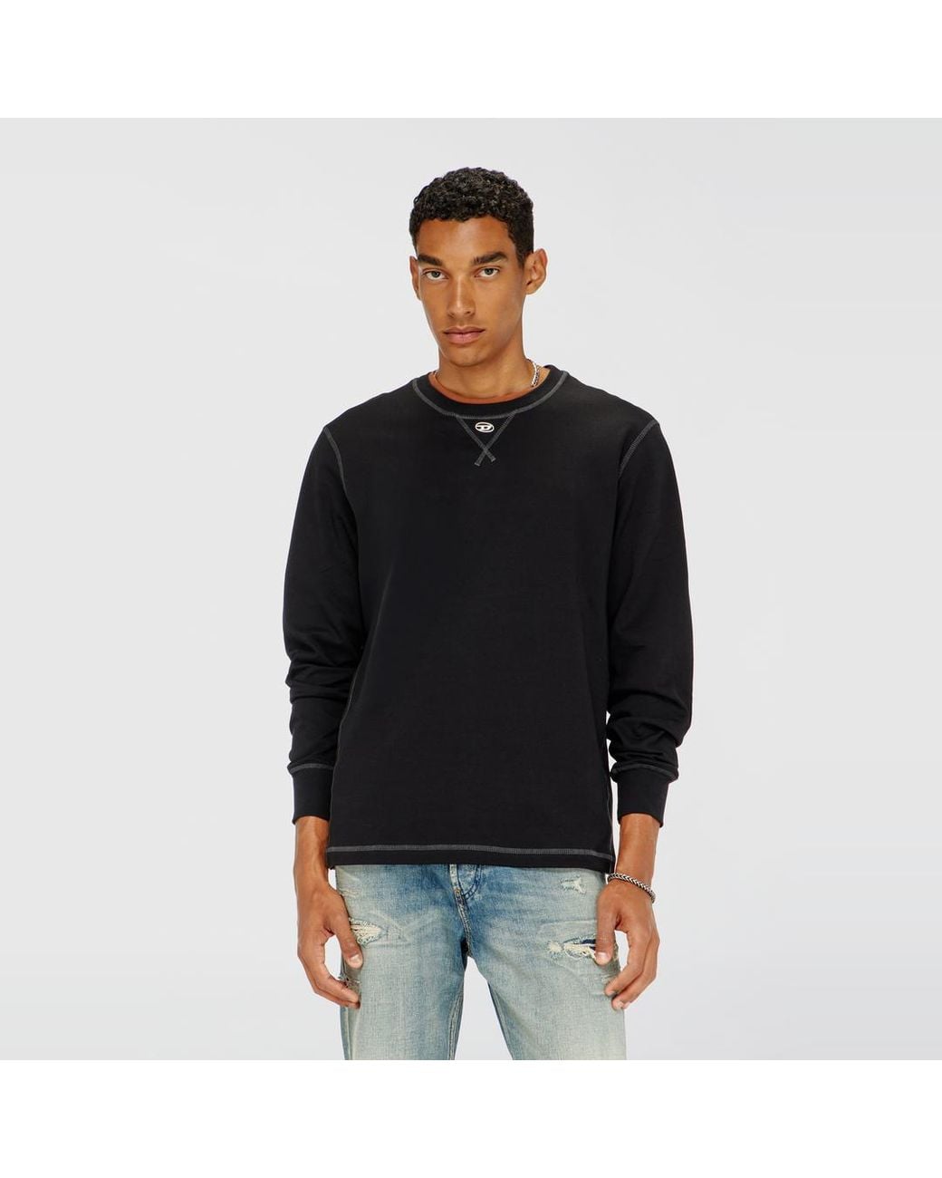 DIESEL Black Cotton Long-Sleeve T-Shirt With Oval D for men