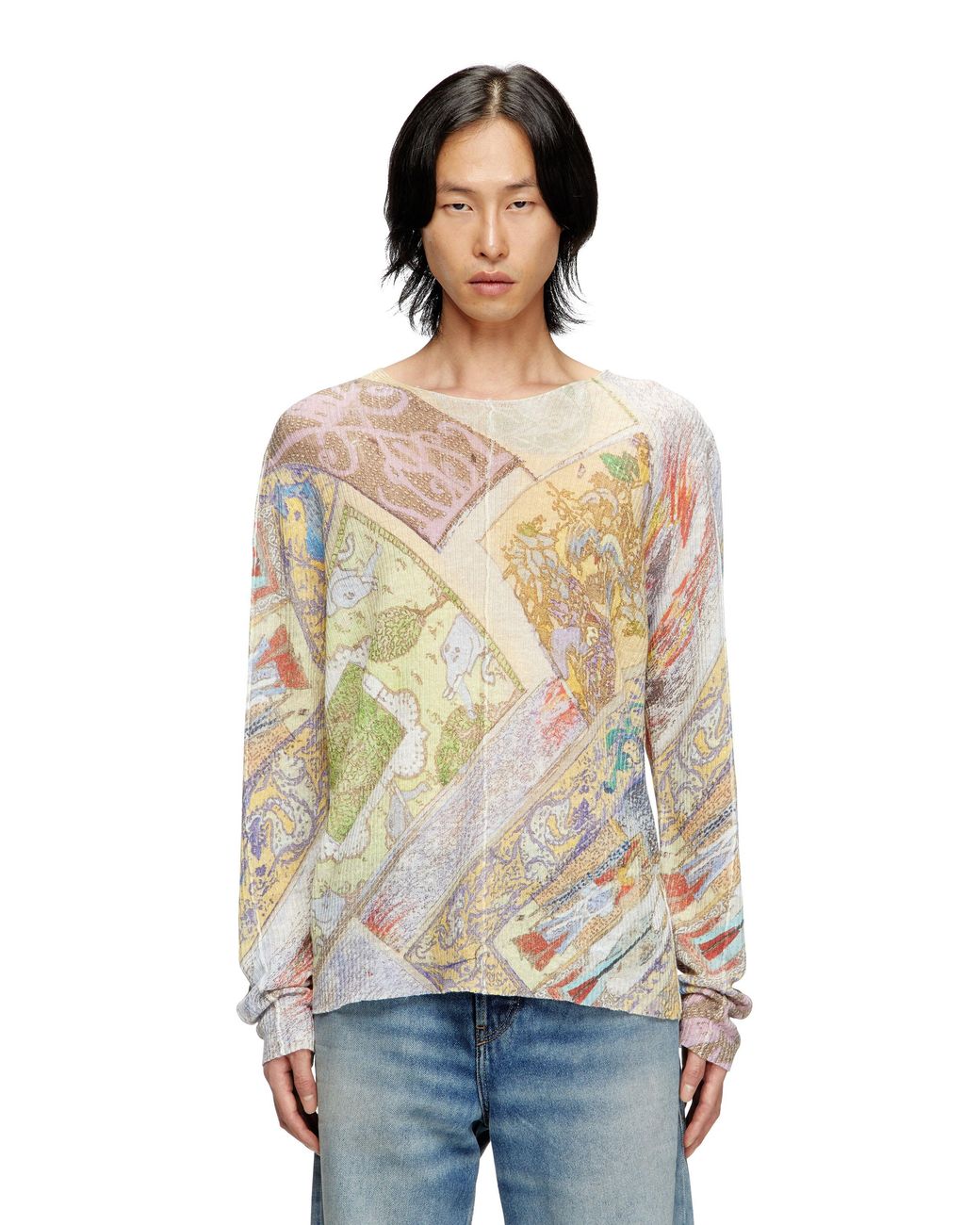 DIESEL Multicolor Linen Jumper With Medieval Print for men