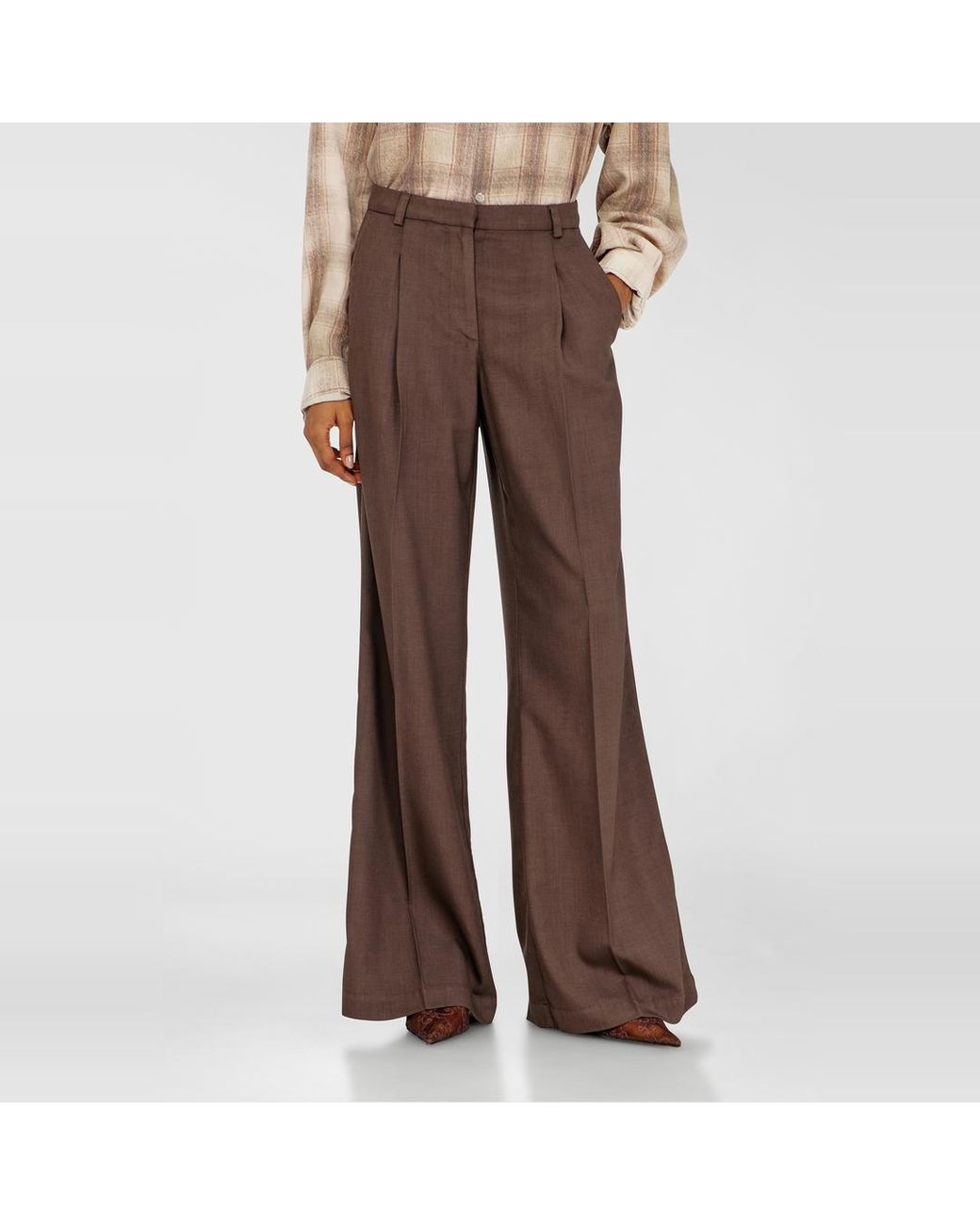 DIESEL Brown Pleated Wide-Leg Pants