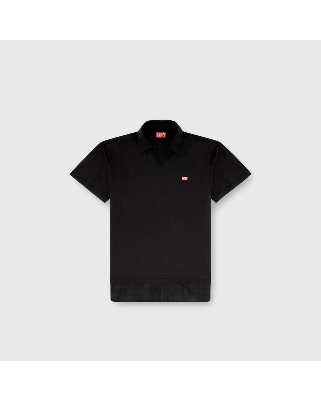 DIESEL Black Jersey Polo Shirt With Check Flannel Trims for men