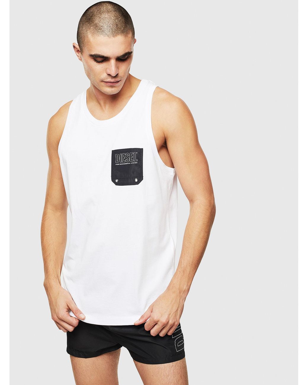 DIESEL Bmowtloco Cotton Tank Top With Contrast Pocket in White for Men