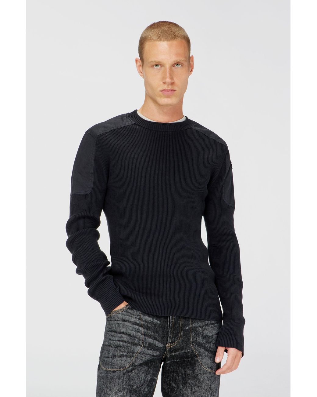 DIESEL Black Ribbed Jumper With Shoulder Panels for men
