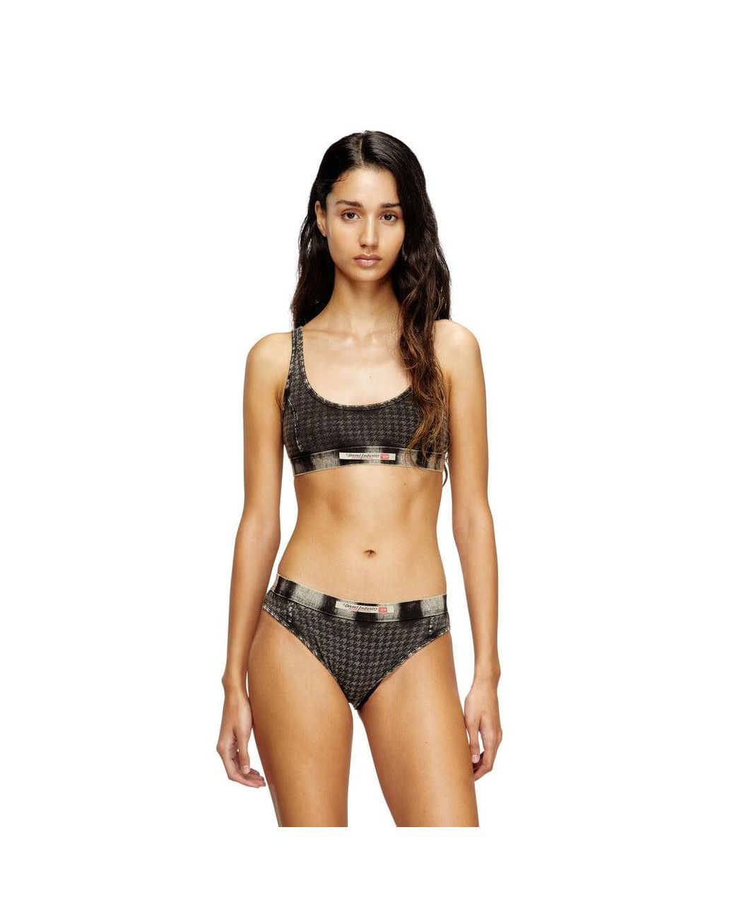 DIESEL Black Cotton Bralette With Houndstooth Print