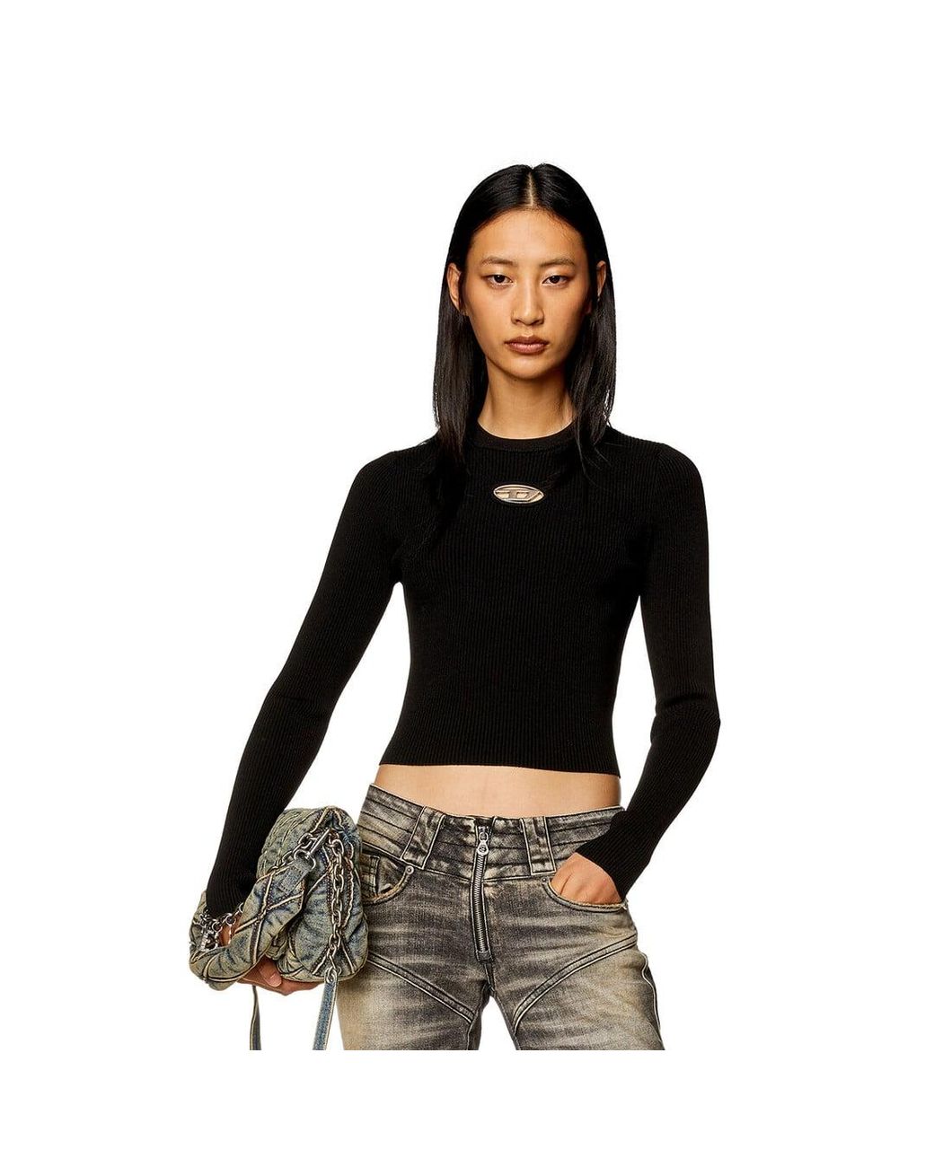 DIESEL Black Ribbed-Knit Long-Sleeve Top