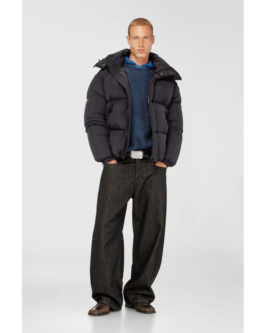 DIESEL Blue Quilted Down Jacket for men