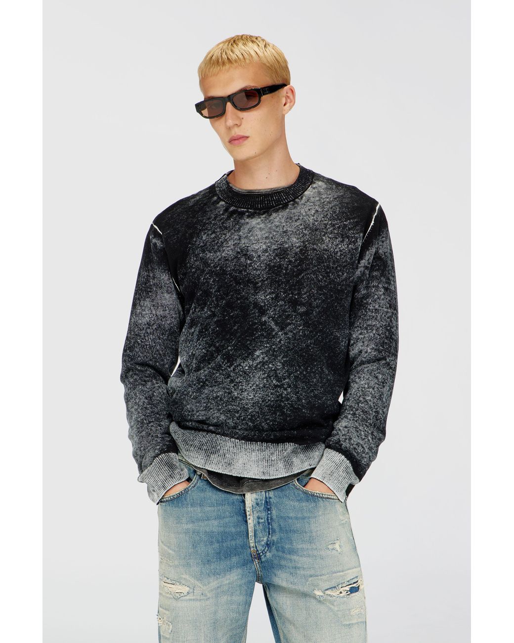 DIESEL Black Jumper With Faded Reverse Print for men