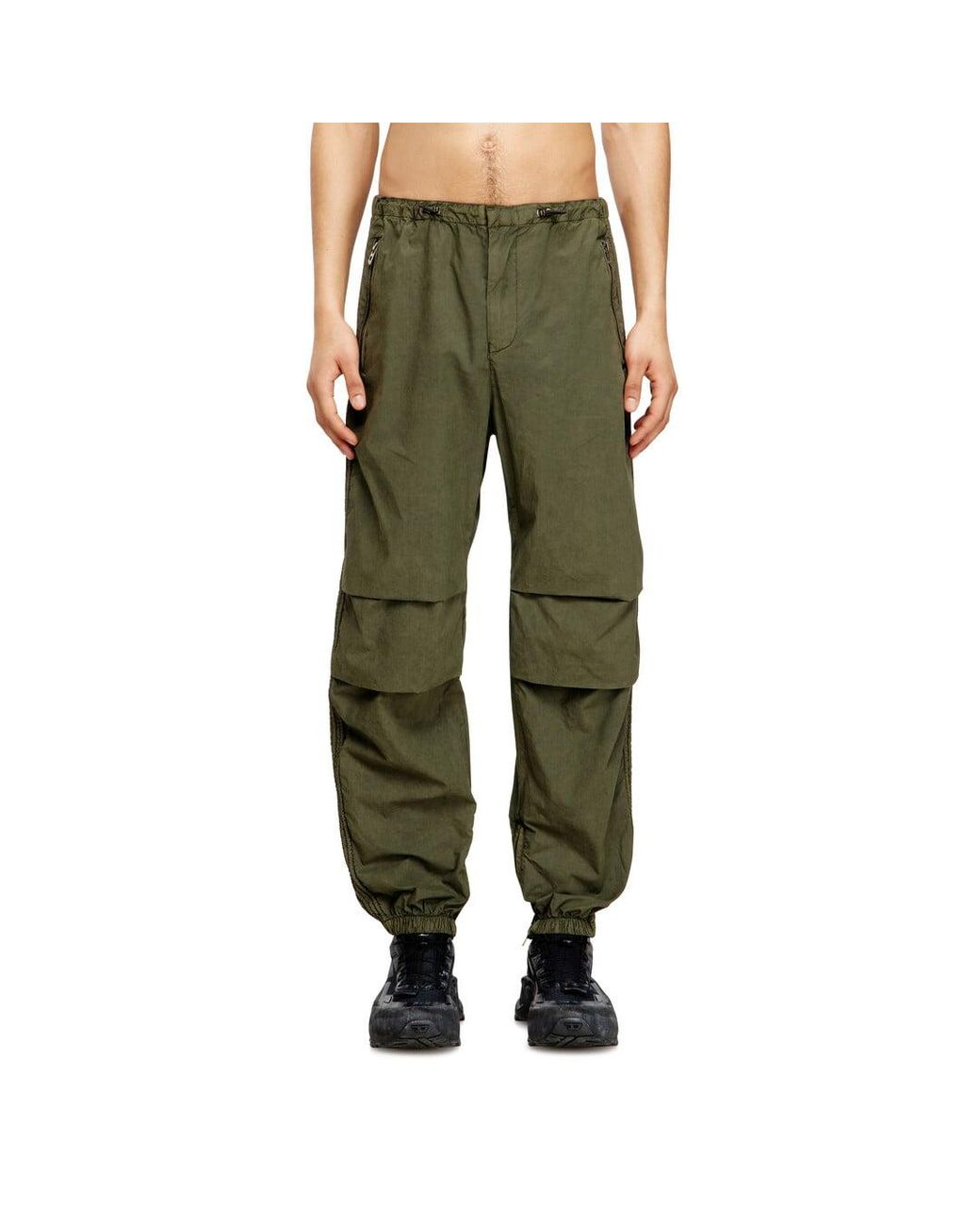 DIESEL Green Cotton Cargo Pants With Side Bands for men