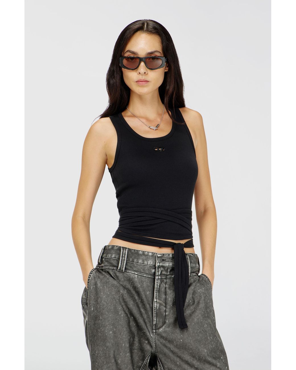 DIESEL Blue Crop Top With Wrap-Around Laces
