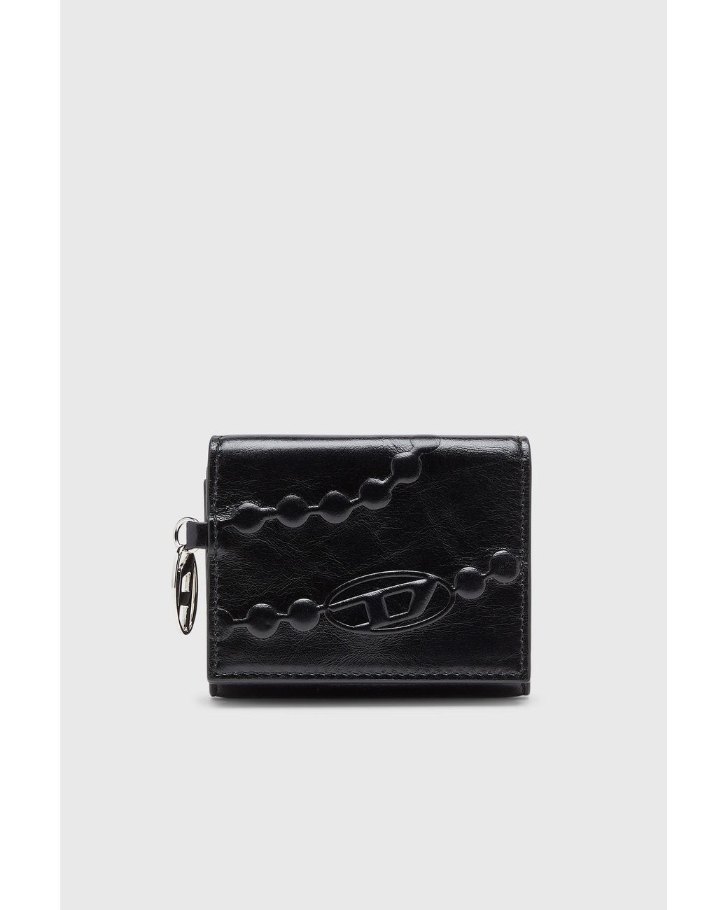 DIESEL Black Leather Tri-Fold Wallet With Embossed Motif