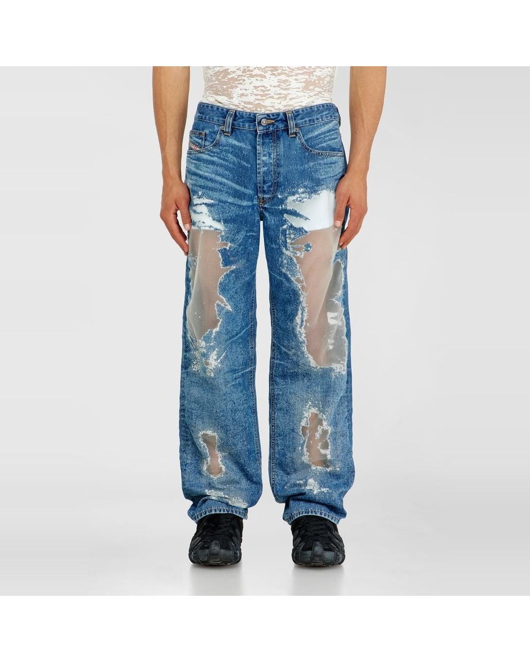 DIESEL Blue Regular Jeans Regular Waist 2024 D-Macs, Medium, Button Fly for men