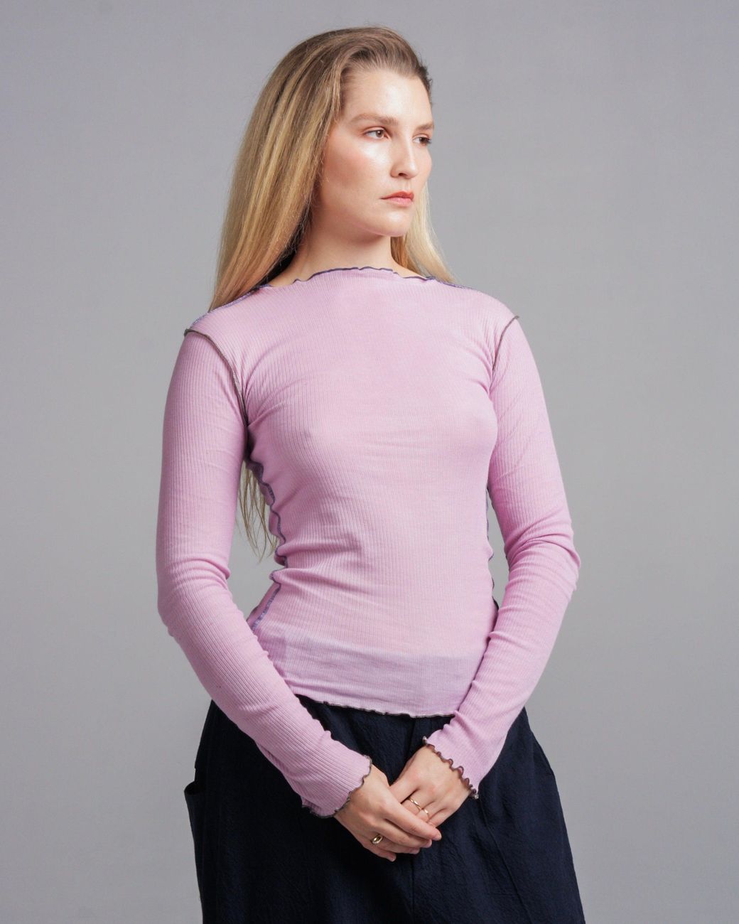 Baserange Vein Cotton Rib Long Sleeve Top in Purple | Lyst