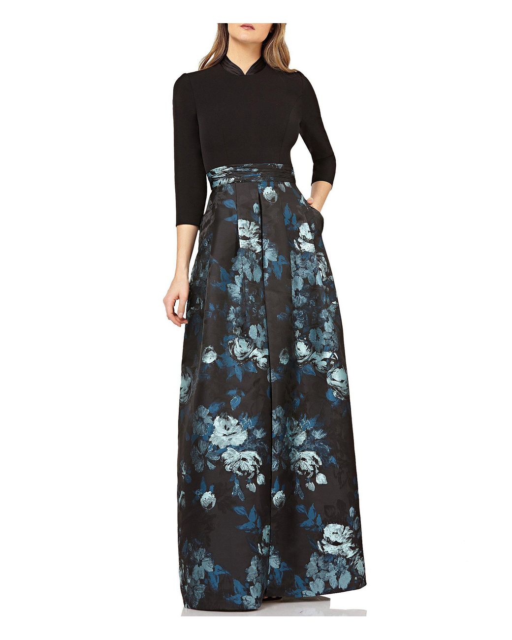 Kay Unger Jacquard Walk Through Floral Print Jumpsuit in Black - Save ...