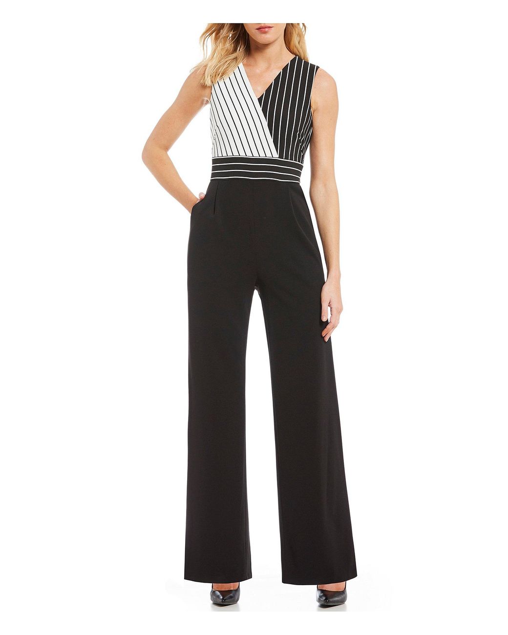 Calvin Klein Stripe Sleeveless Jumpsuit in Black - Save 36% - Lyst