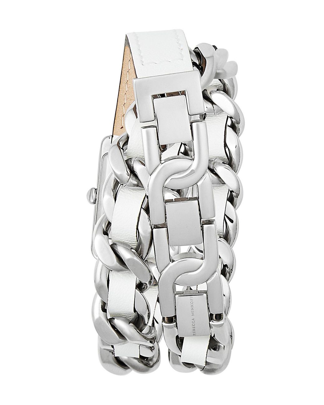 Rebecca Minkoff Moment Leather Chain Wrap Watch In White