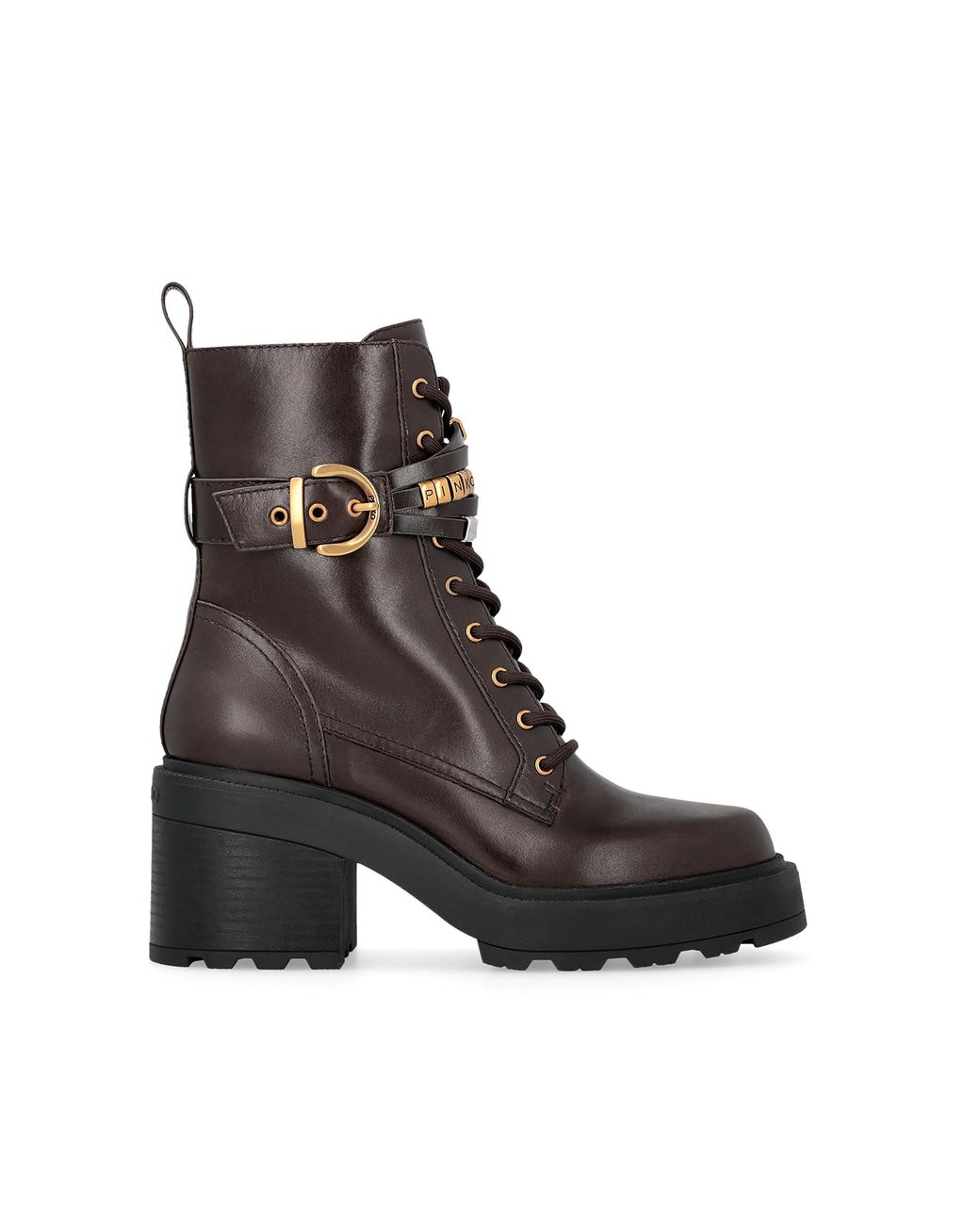 Pinko Brown Lace-Up Buckle Ankle Boot