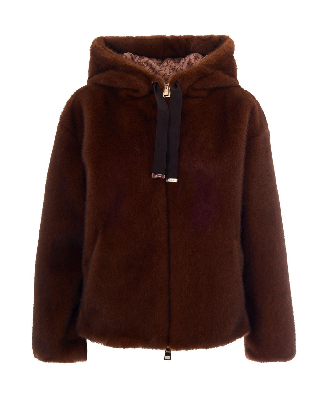 Herno Brown Bomber Jacket Soft Faux Fur