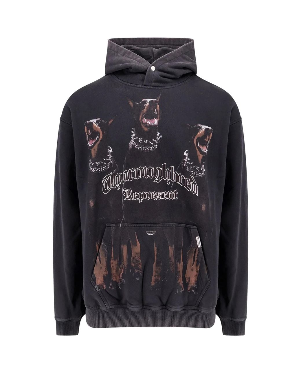Represent Blue Vintage Hoodie With Doberman Graphic And Classic Features for men