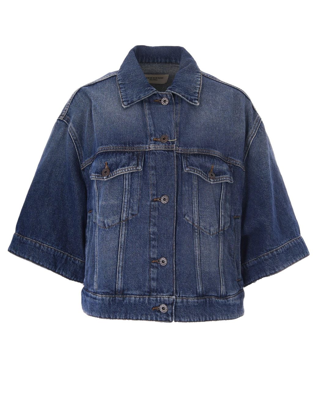 Weekend by Maxmara Blue Solid Shirt Collar Jacket