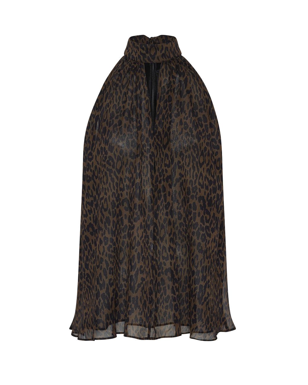 ROTATE BIRGER CHRISTENSEN Black Leopard Print Sleeveless Top With Draped Silhouette