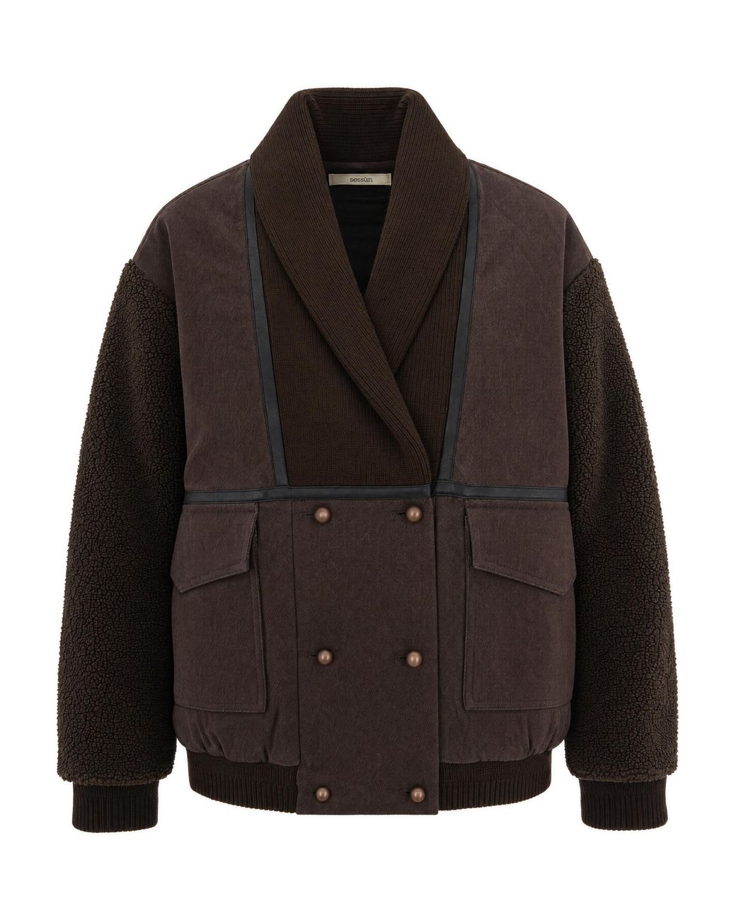 Sessun Black Mixed Media Teddy Shearling Jacket