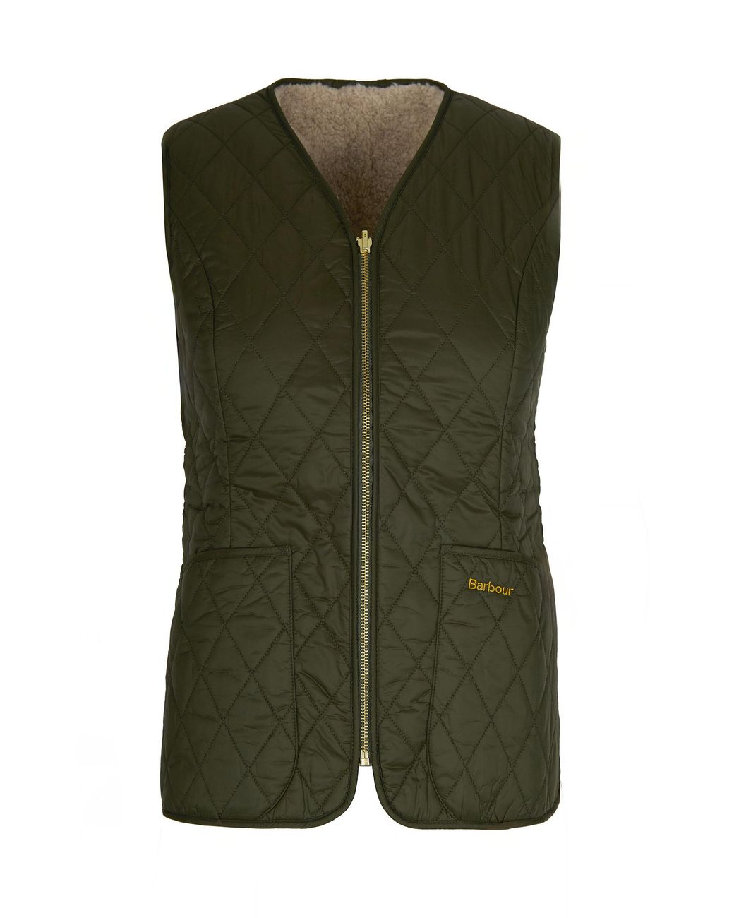 Barbour Green Quilted Zip-Front Fleece-Lined Vest