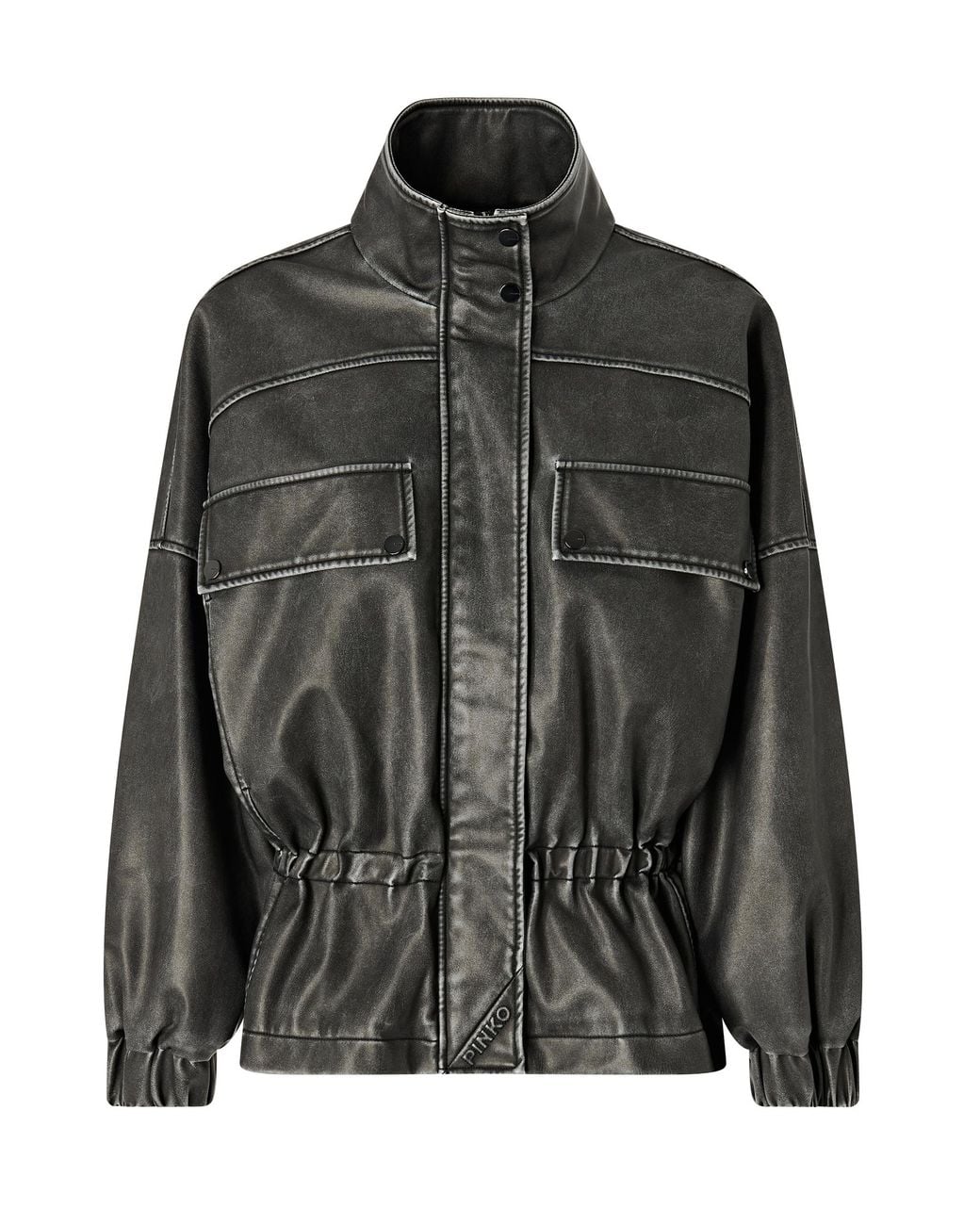 Pinko Black Oversized Aged Effect Coated Fabric Caban Jacket