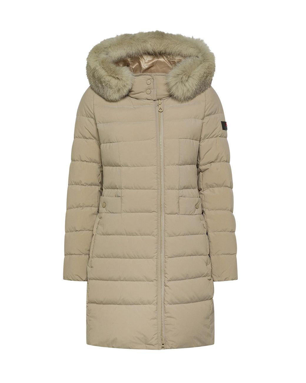 Peuterey Natural Seriola Long Puffer Jacket With Fur Trim Polyamide