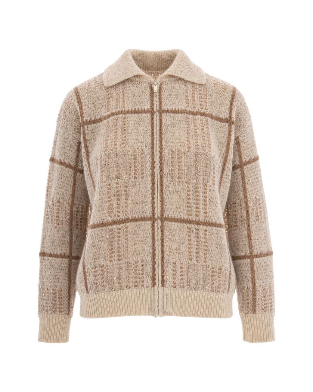 Max Mara Natural Cardigan Con Zip Egizio Ecru