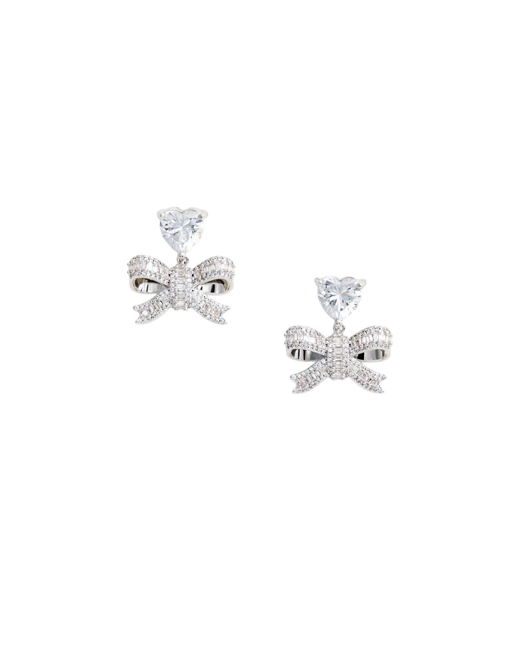 Self-Portrait White Orecchini Crystal Heart Bow Drop