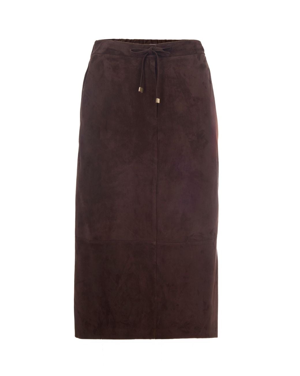 Max Mara Brown Suede Drawstring Waist Midi Skirt