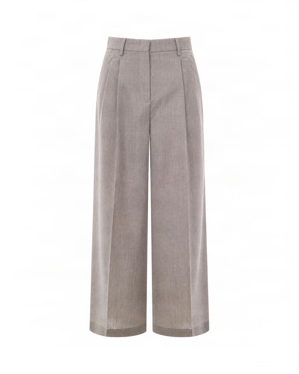 Max Mara Gray Wide-Leg Pleated Trousers