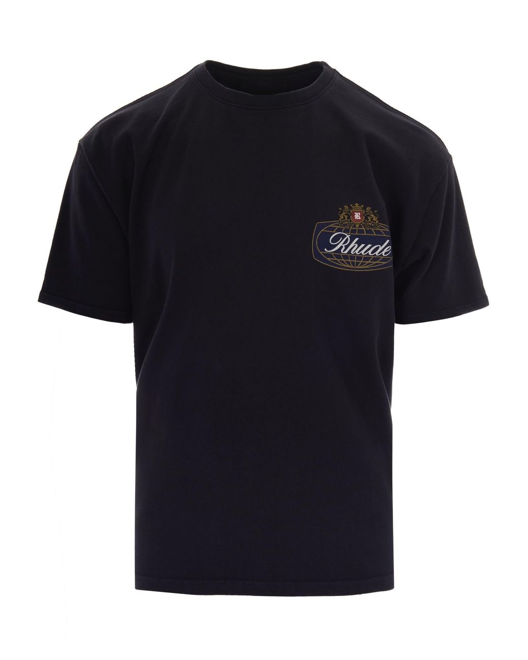 Rhude Black Washed Vintage Safari Crest Cotton T-Shirt for men