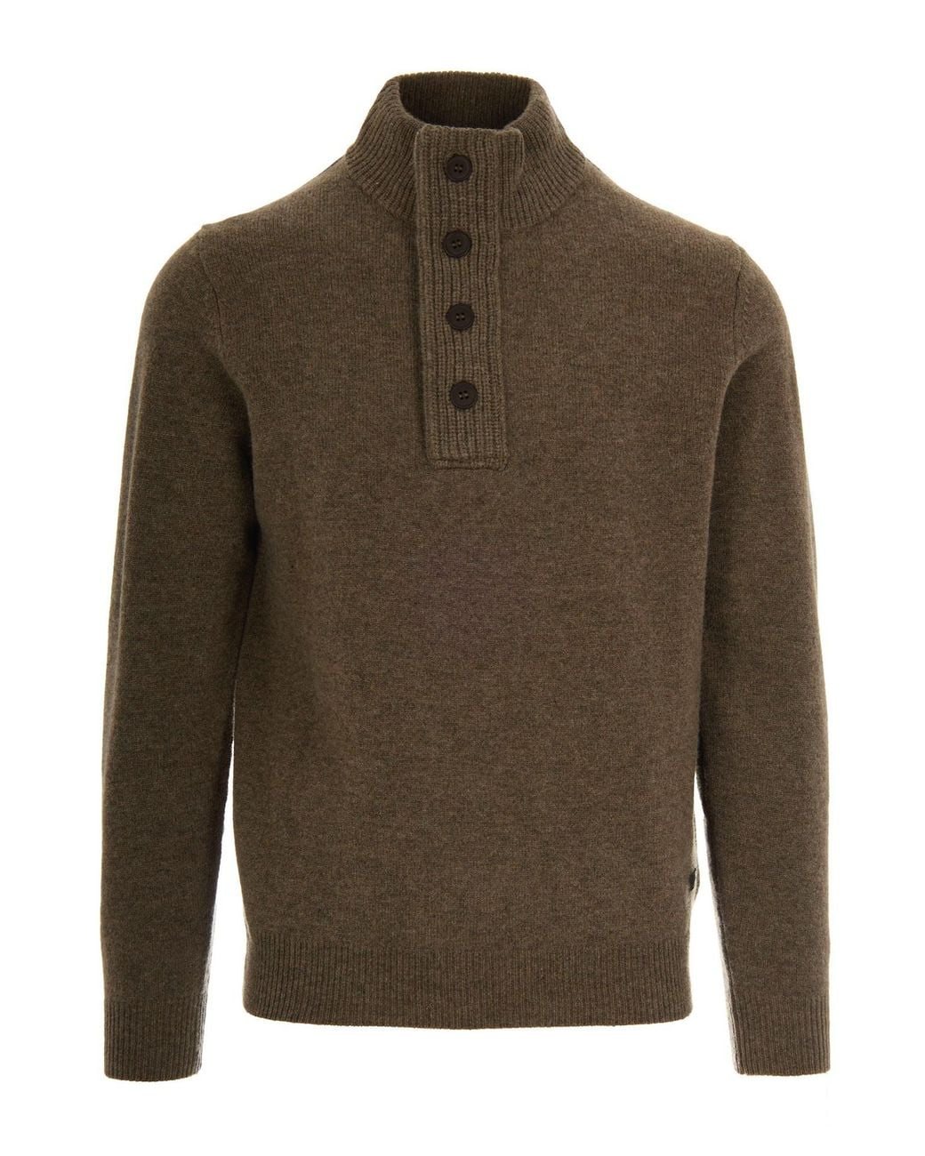 Barbour Green Wool Mock Neck Button Placket Sweater for men