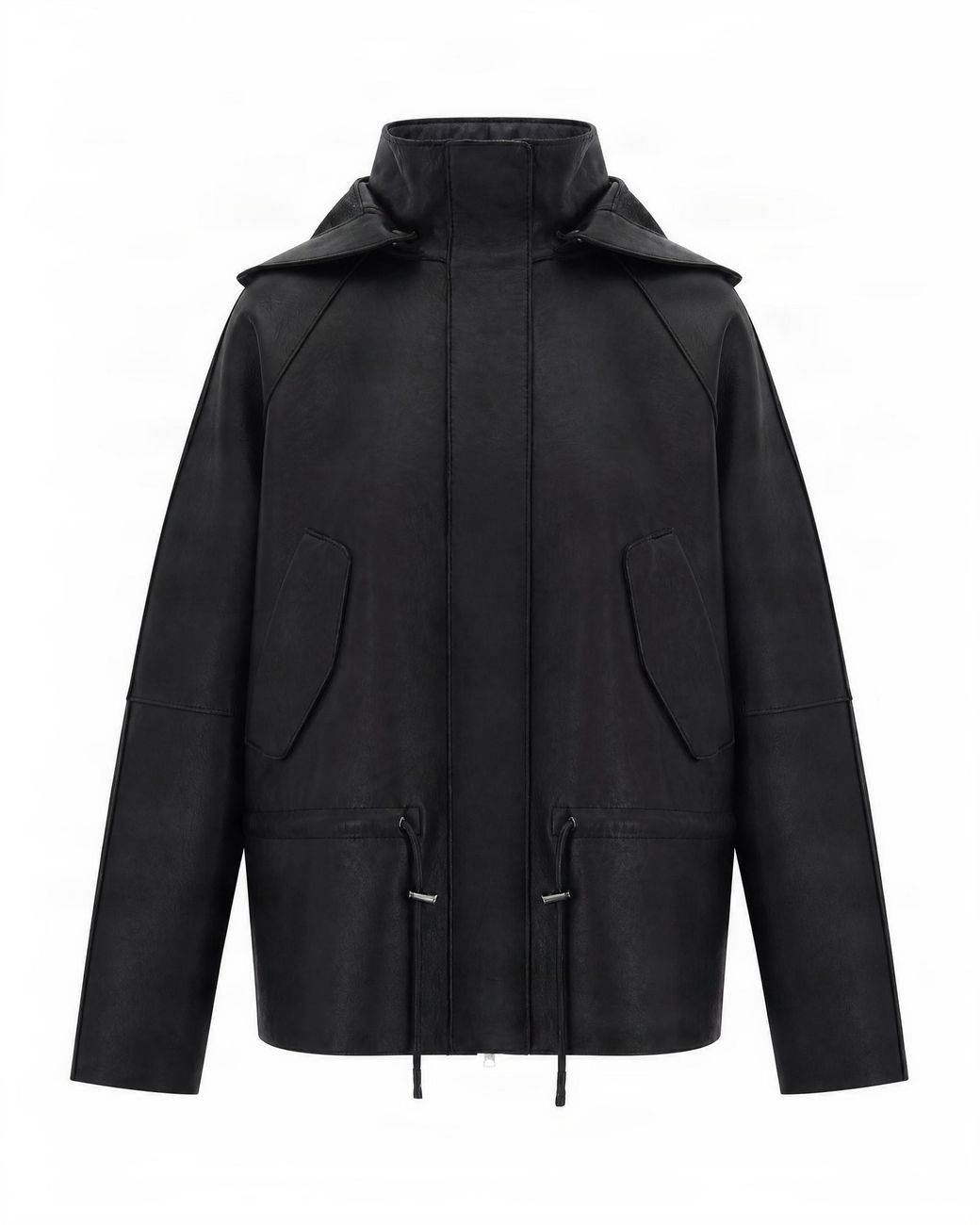 P.A.R.O.S.H. Black Lamb Leather Jacket With Adjustable Hood And Zip Closure
