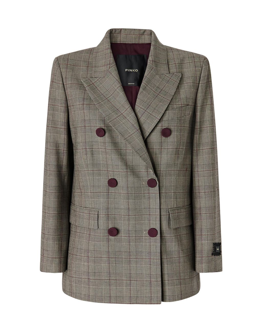 Pinko Gray Prince Of Wales Check Wool-Blend Blazer